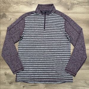 Lululemon Surge Warm 1/4 Zip Pullover Yachtie Stripe Heathered Grey Purple Large